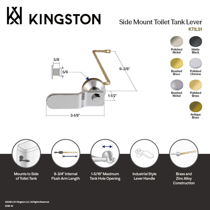 Kingston Brass Convergent Side Mount Toilet Tank Lever, Polished Chrome