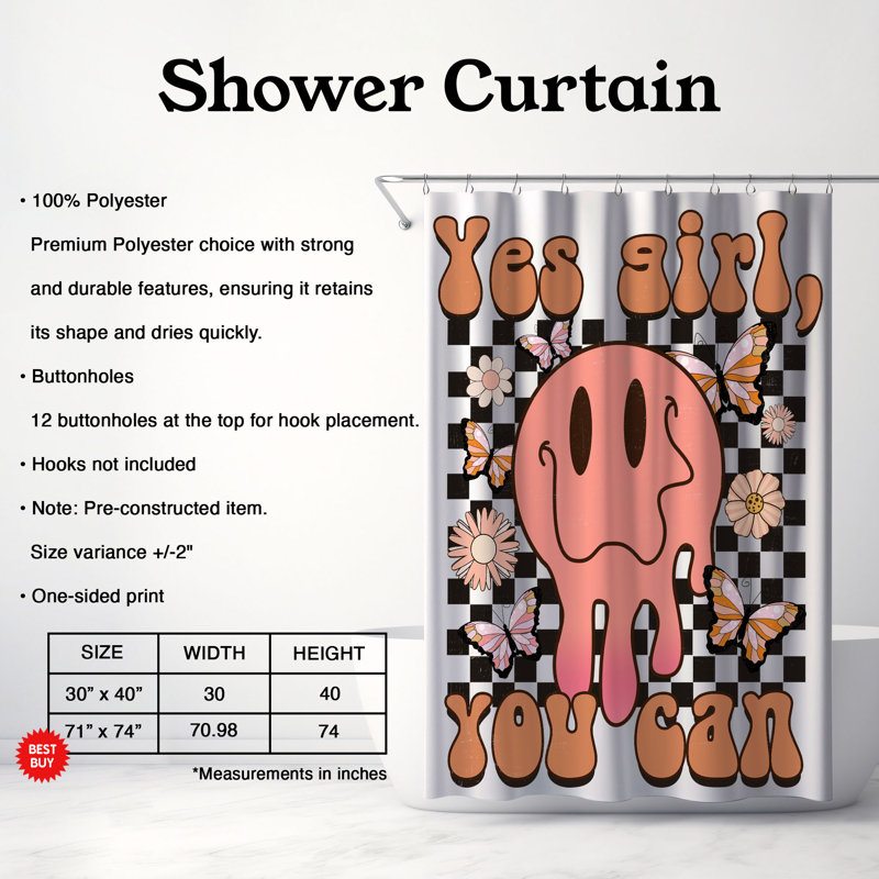 Tramya Checkered Shower Curtain, 74"H x 71"W