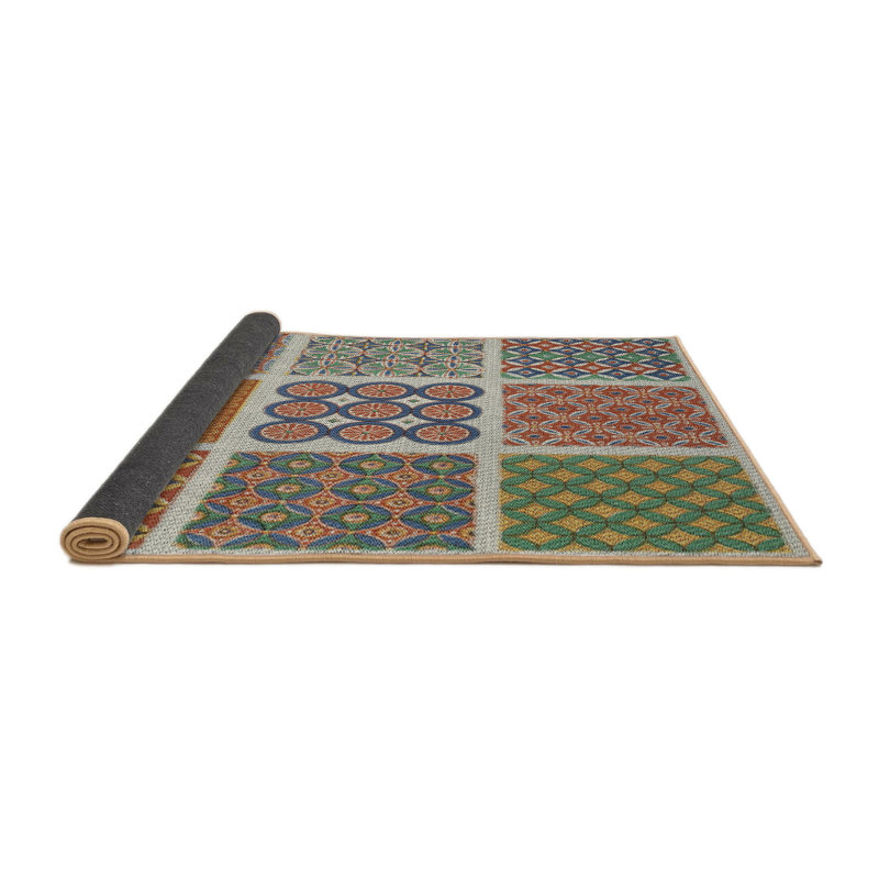 Tapis vert/bleu/rouge tissé à la machine, Rond 8 pi