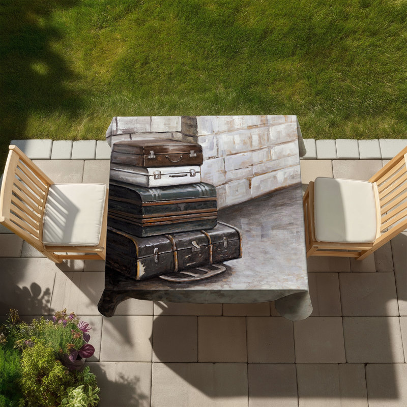 Brown Tablecloth - Four Old Traveling Suitcases Design