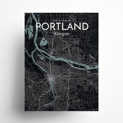 Portland City Map In Midnight - No Frame Print