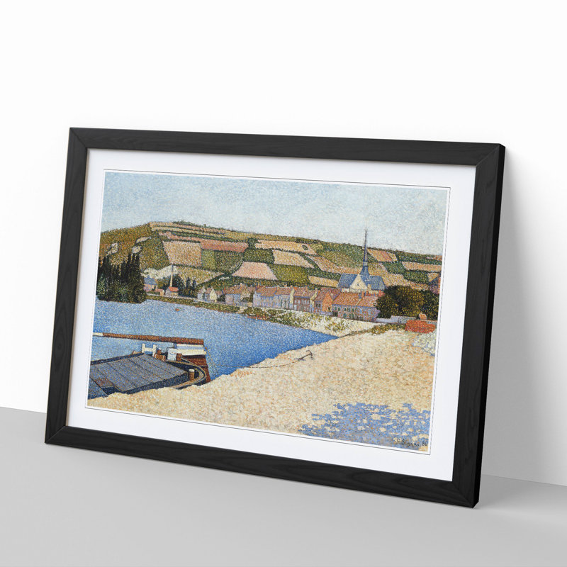 Les Andelys Beach by Paul Signac - Picture Frame Painting, Black Framed, 36cm H x 48cm W x 2cm D