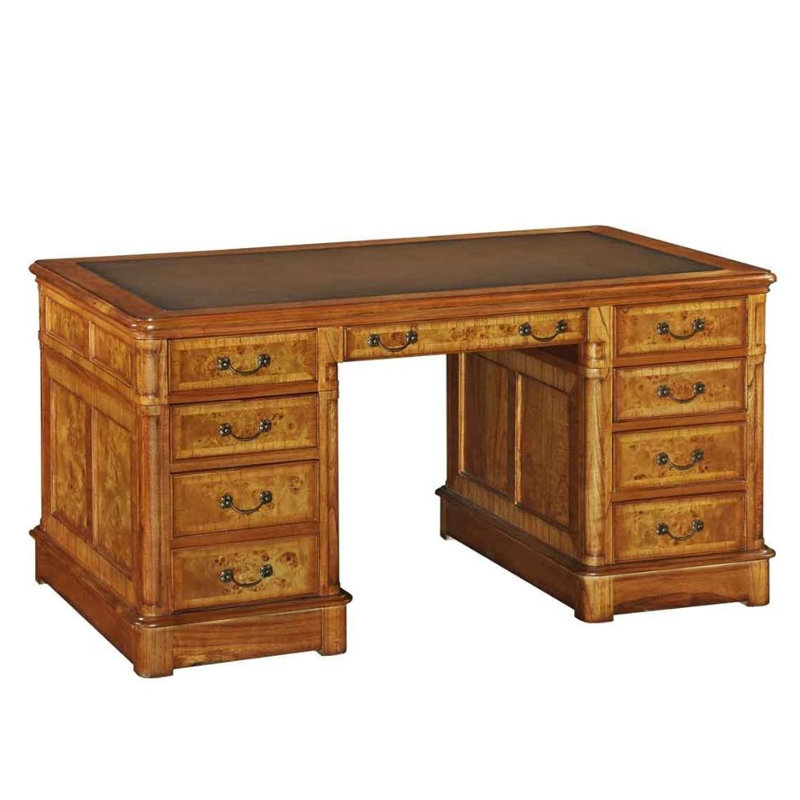 Alaba Solid Wood Base Executive Desk, Large, Brown Leather