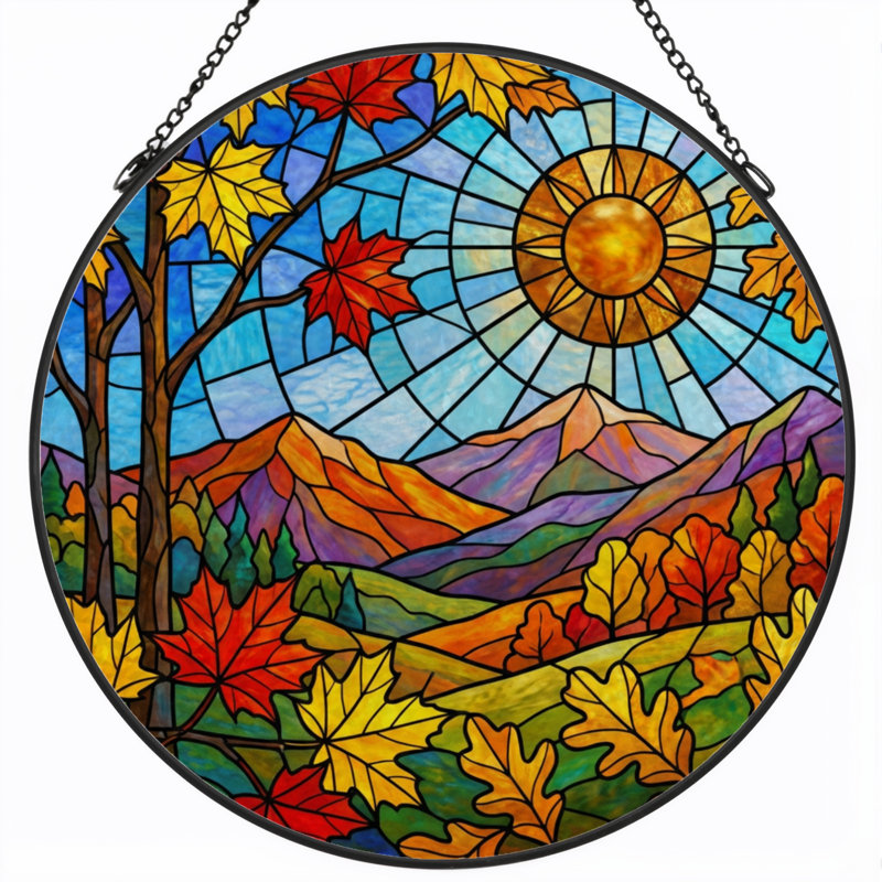 Panneau de vitrail 12 "H Autumn Landscape, H 12 po x l 12 po 