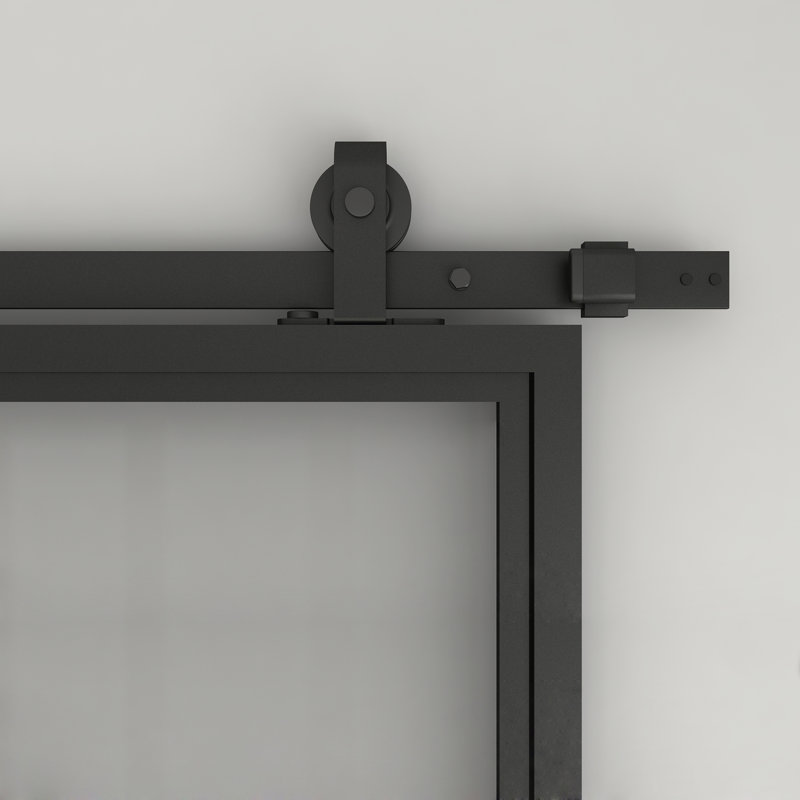 Porte de grange intérieure 37 po x 84 po 3/4 en verre givré noir avec ensemble de quincaillerie coulissante et poignée de porte