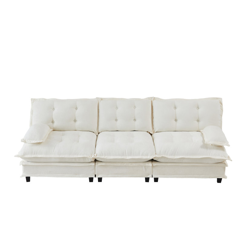 107" 3-Seater Modular Sectional Cloud Sofa, Chenille Fabric Deep Seat Couch With Lattice Decored Cushions, White Chenille