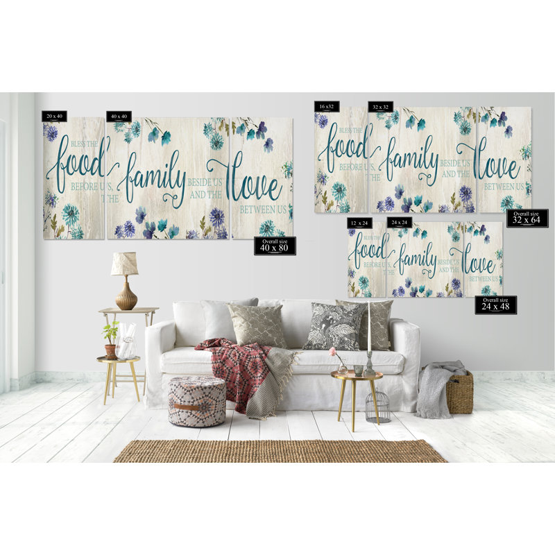 «Food Family Love» - Reproduction d'art textuel multi-pièces sur toile, H 40 po x l 80 po x P 1,5 po