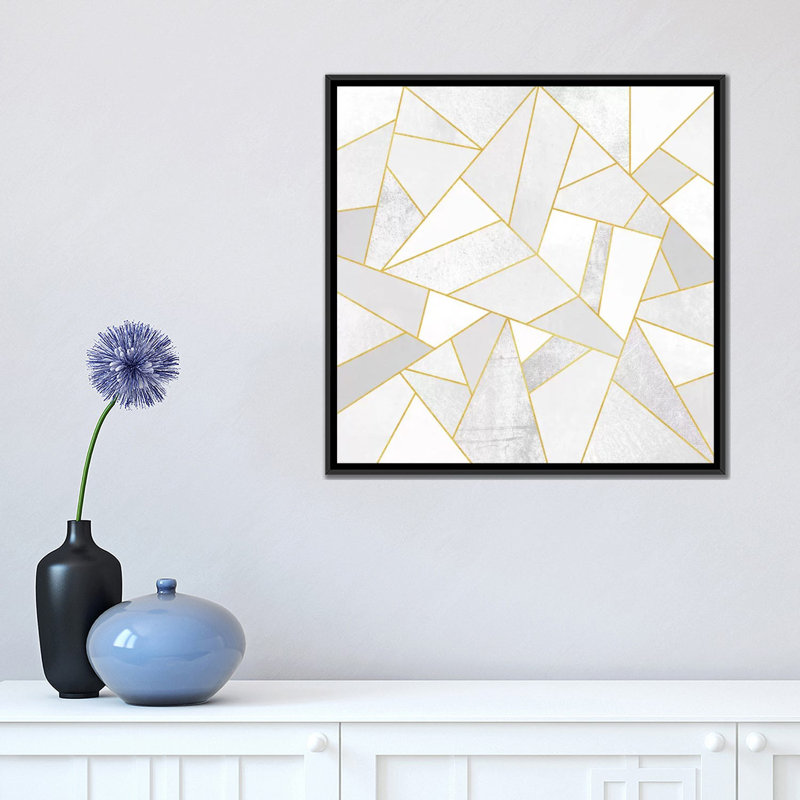 Pierre blanche, impression sur toile tendue, H 18 po x l 18 po x P 1,5 po, Toile avec cadre noir, Pas de tapis
