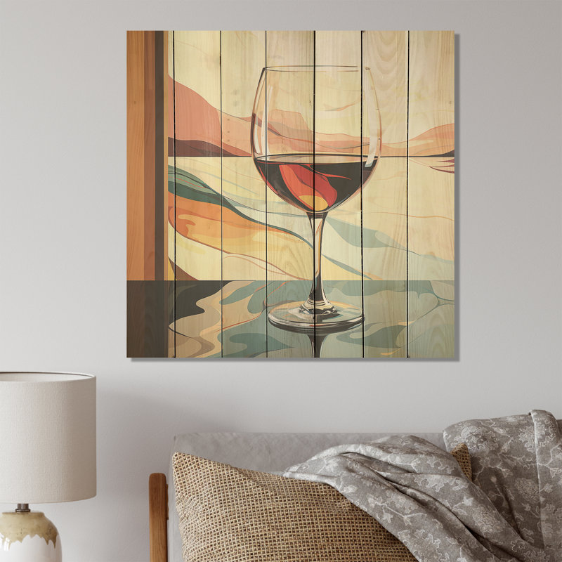 Pink Crisp Elegance Of Wine Glass IV - Wine On Wood Print, 15" H x 15" W