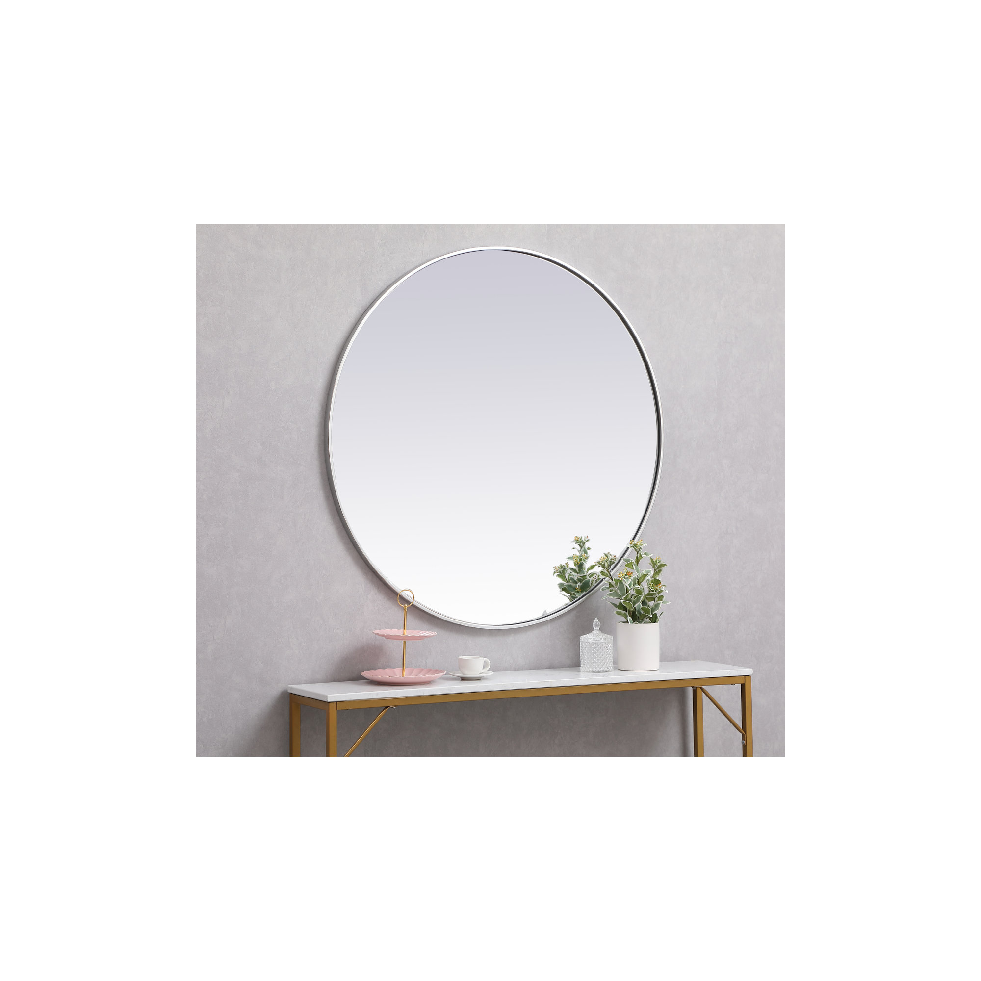 Sabine Metal Round Wall Mirror, 48" x 48", Silver
