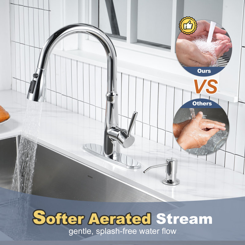 IVIGA Pull Down Kitchen Faucet with Soap Dispenser, Chrome