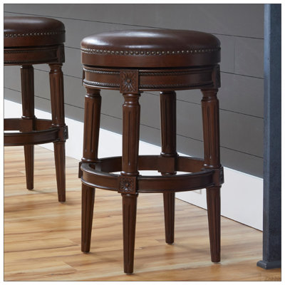 31in. Wood Backless Bar-Height Swivel Barstool, 1PC