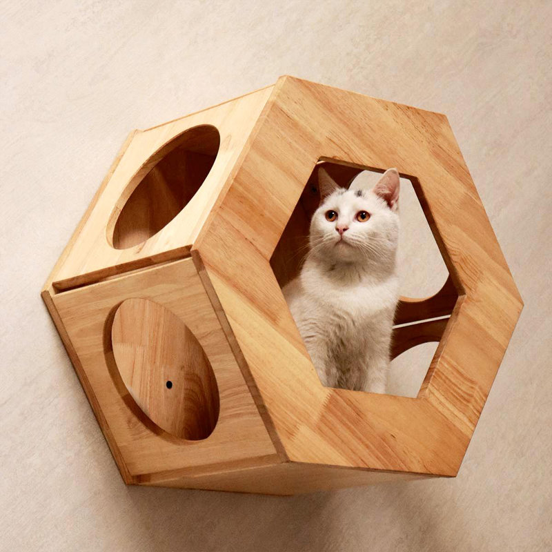  Maison pour chat murale, tablette murale pour chat, grand lit mural pour chat | Bois d'hévéa