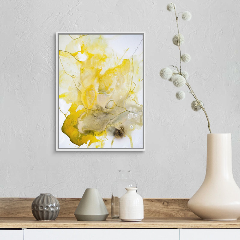 Ligne jaune-reproduction d’art sur toile, Cadre blanc, H 18 po x l 14 po x P 1,75 po