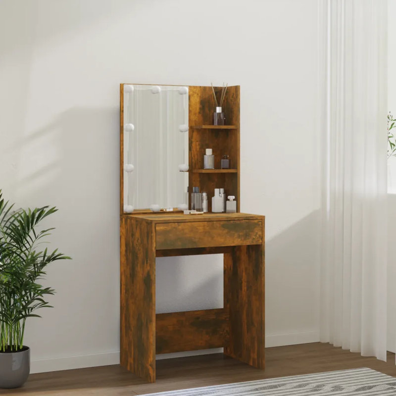 Joslyne Dressing Table with Mirror, Smoked Oak