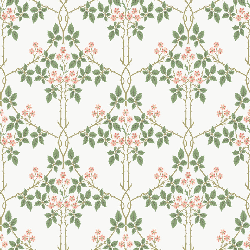 Blackberry Vine Trellis Wallpaper, Pink