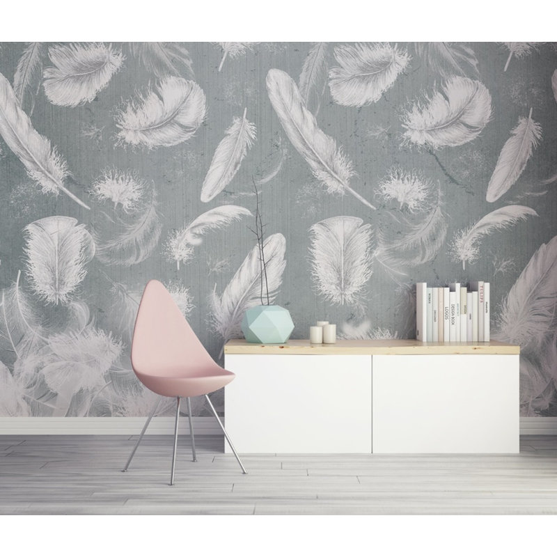 Papier peint amovible rétro avec motif de plumes blanches rétro, L 9 po x l 15 po