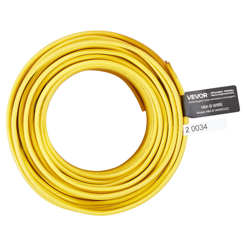 Fil électrique à usage domestique 14AWG / 2C Non-Mettalic avec terre, câble à noyau de cuivre haute pureté en PVC, pour prises, interrupteurs, autres charges et projet de câblage d'éclairage (100 pi)