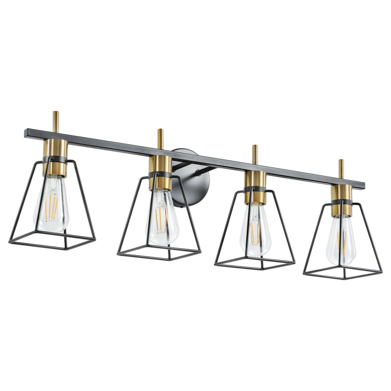 4-Light Mid-Century Bathroom Vanity Light Fixture, Black/Gold