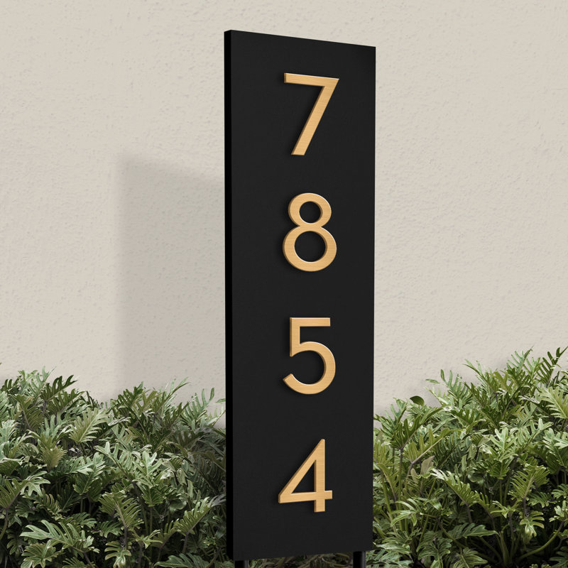 Welcome Home Steel Lawn Address Sign, Yes, Black, Brass