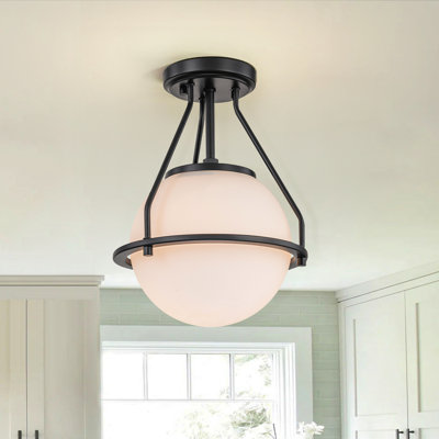 Plafonnier semi-encastré moderne 1 lumière avec abat-jour en verre opale