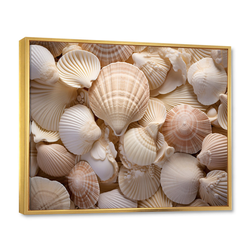 Beige palourde, coquillage, symphonie I - impression, Cadre flottant doré, H 12 po x l 20 po x P 1 po