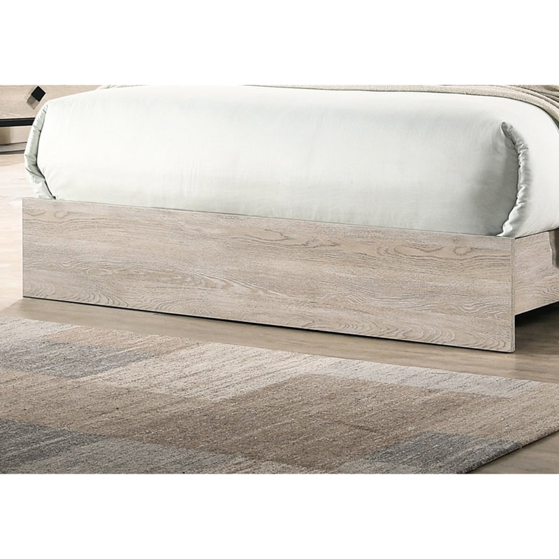 Grand lit avec tête de lit gris, finition crème, lit en bois d'hévéa, Crème/gris, Grand lit