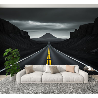 Peel and Stick Wallpaper Lonely Road Leading to Volcanic Mountain Under Dramatic Sky Wall Murals 69"H x 96"W Removable PVC Wall Paper Self-Adhesive Wall Decor for Bedroom Living Room Home Office