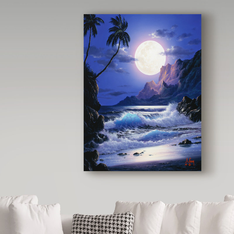 Fikes «Waves Under the Moon 21», reproduction de peinture à l'huile sur toile tendue, H 32 po x l 24 po