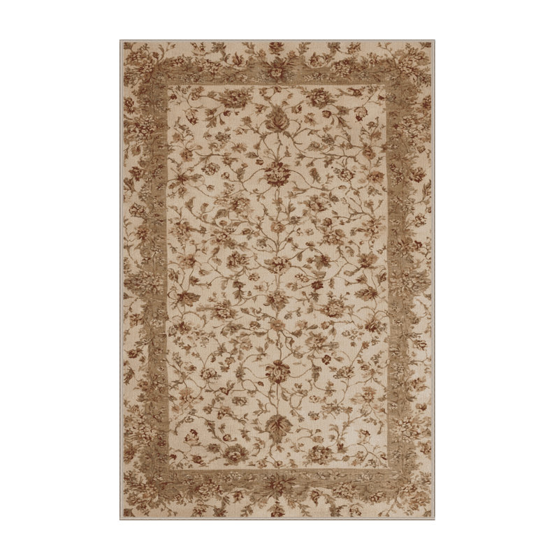 Tapis botanique beige lavable à la machine, Rectangle 6 pi x 9 pi