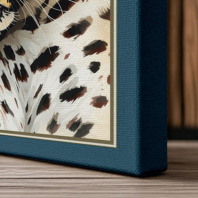 Leopard Portrait Boho - Wrapped Canvas, 36x24 - 91.4 x 61.0 cm, Teal Border