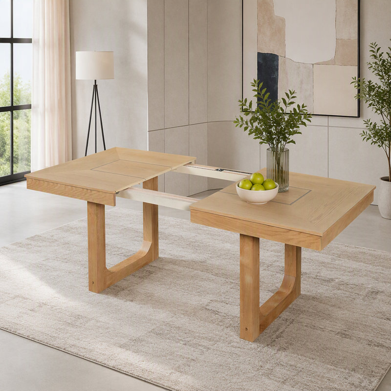 Table de salle à manger extensible de style campagnard de 60 à 78 pouces avec rallonge amovible, Natural