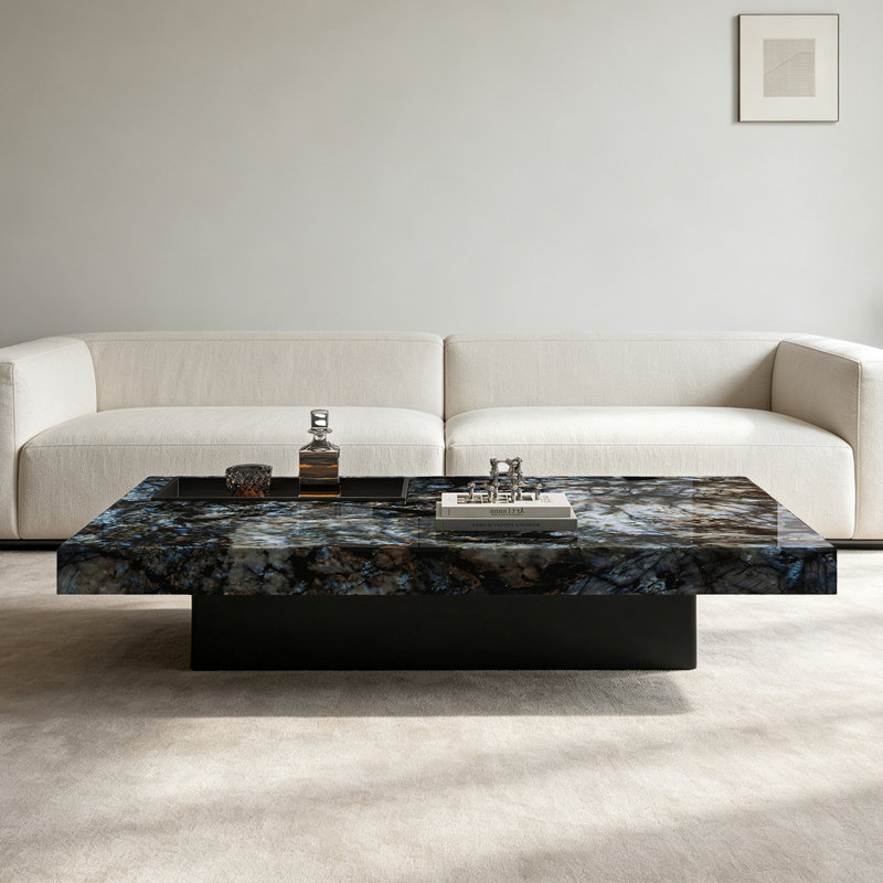 Table basse Luxury-lite rectangulaire en marbre, H 11,8 po x l 63 po x P 35,4 po