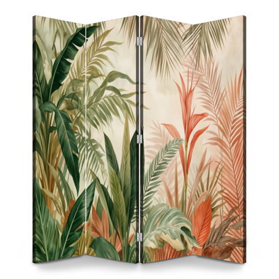 Cloison pliante 4 panneaux paravent Royal Tropical Jungle Green Leaves