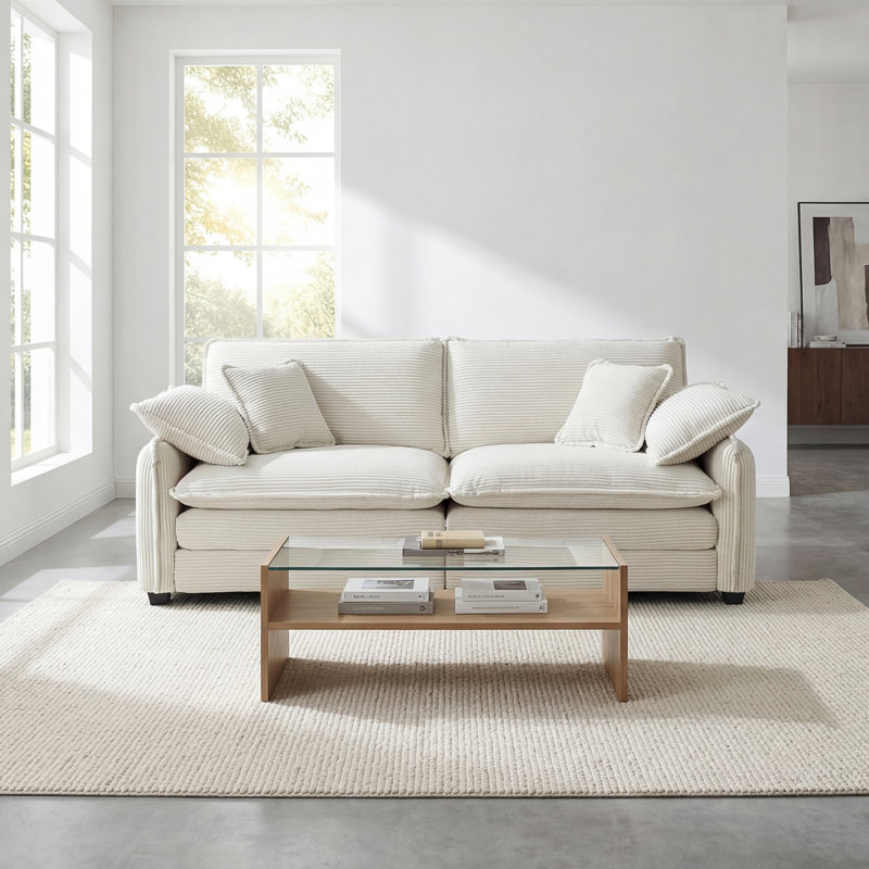 Sofa, Loveseat Sofa,  Corduroy Fabric, For Living Room, Beige