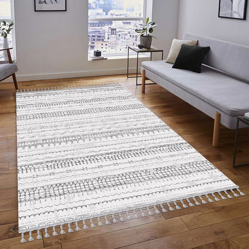 Tapis gris en coton Zara, Rectangle 4 pi 11 po x 7 pi 7 po