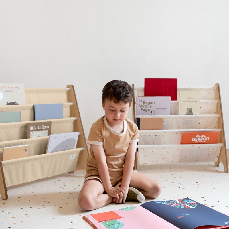 Beige Recycled Fabric Kids 4-Tier Book Rack