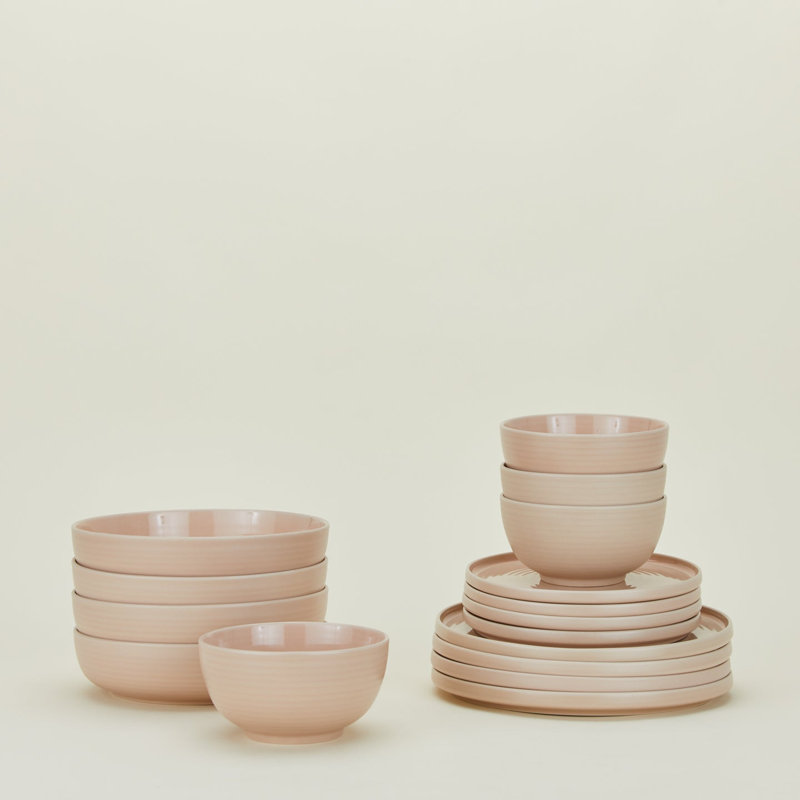 Essential Stoneware Dinnerware Set - Service for 4, Blush
