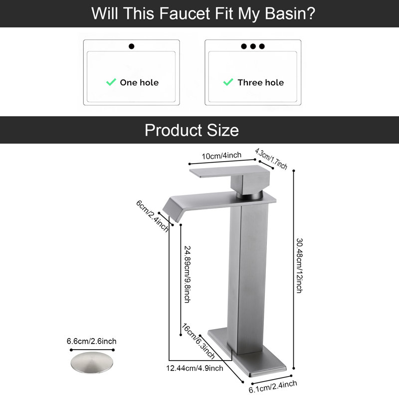 Single Handle Waterfall Bathroom Vessel Sink Faucet With Pop-up Drain, Brushed Nickel