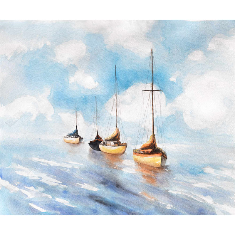 Voiliers dans la mer - Toile côtière bleue pour la décoration intérieure, H 60 po x l 48 po