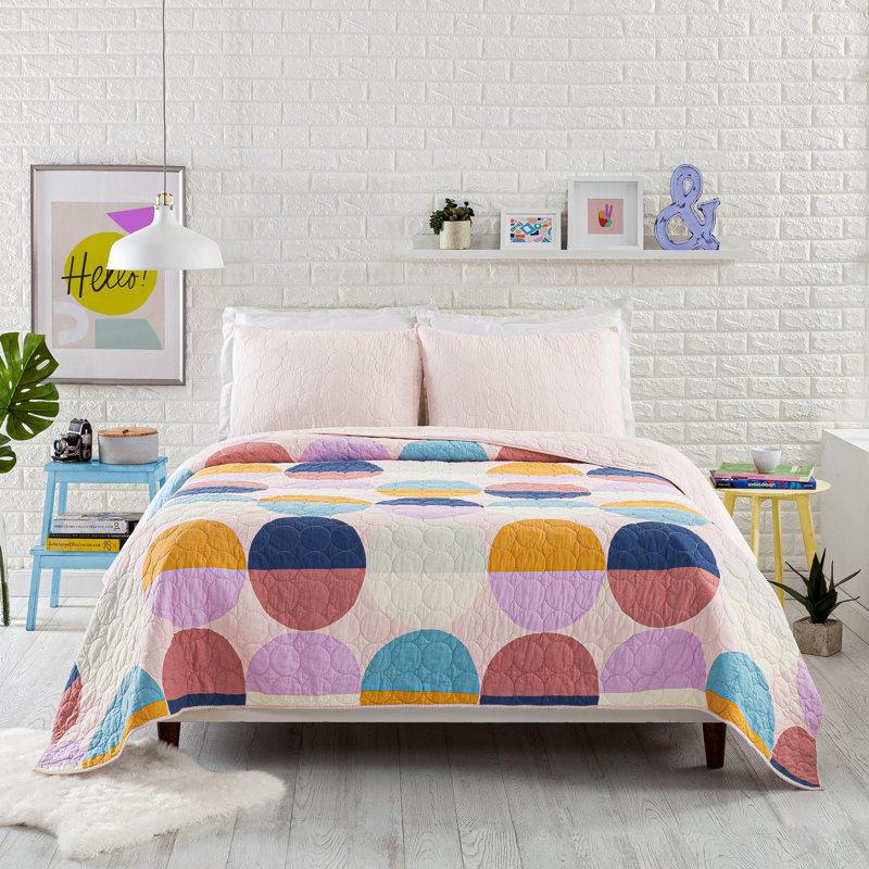  Ensemble de courtepointe 100% coton Circles, Courtepointe très grand + 2 taies décoratives