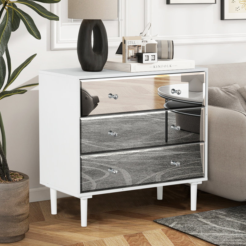 31.49"W Mirrored 3-Drawer Nightstand (Set Of 1)