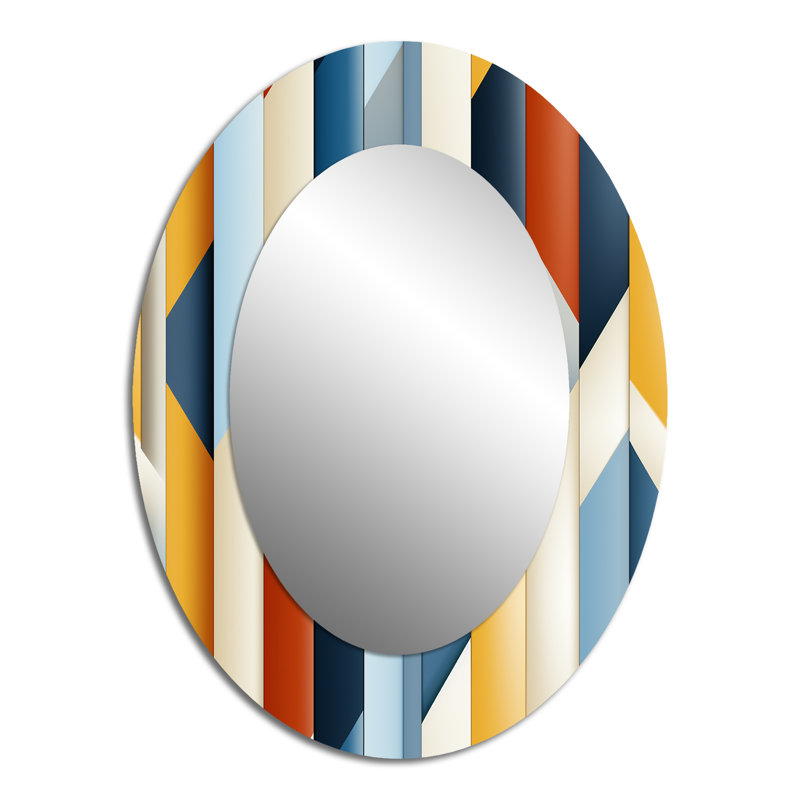 Motif multicolore à rayures multicolores - Miroir mural Mid-Century, H 40 po x l 30 po