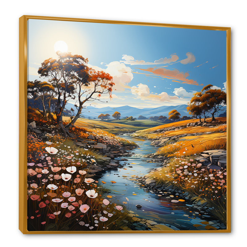 «River Meadow Charm», art liquide I, H 24 po x l 24 po x P 1 po, Cadre flottant doré