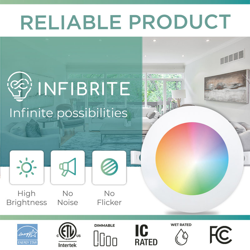 6'' Multicolor LED Smart Recessed Lighting Kit with Metal Hardware