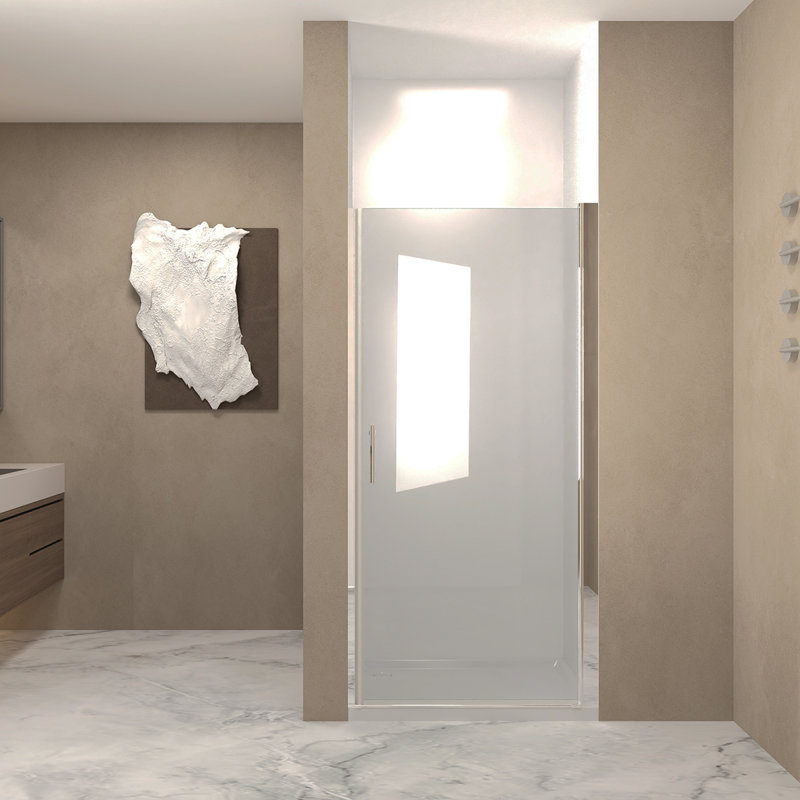 32"X 72" Pivot Shower Door, Brushed Nickel Aluminum Frame, Half Frame ,1/4"(6Mm) Tempered Glass Explosion Proof Film