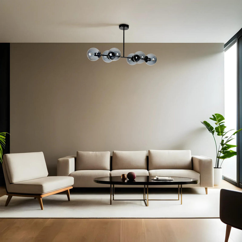 Élégant lustre noir et fumées, structure en métal, 35,4 po x 5,9 po | Douille E27, 40 W maximum, parfaite pour le salon et la salle à manger | Luminaire élégant, classé IP20, durable et attrayant