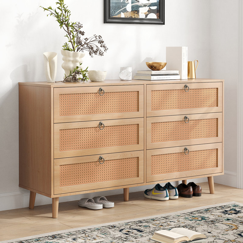 Commode double à 6 tiroirs en rotin pour chambre à coucher, commode, commode à tiroirs moderne, Rétro