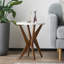 Table de bout ronde en bois à pieds croisés avec plateau lisse et base robuste à quatre pieds Jahey-855051748-808331085