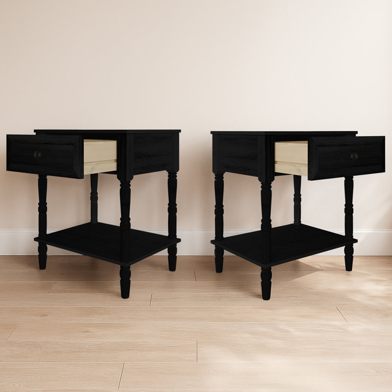 Ruston 1 Drawer Nightstand (Set Of 2), Black